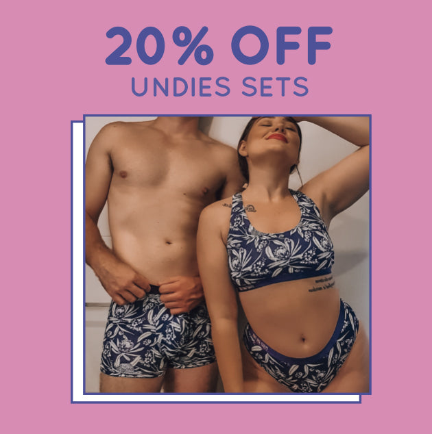 Bamboo Underwear Gift Set for Him and Her. Get the matching Bamboo Underwear set in Mens Brief, Womens Brief and Womens Bra. Cute matching couples sets