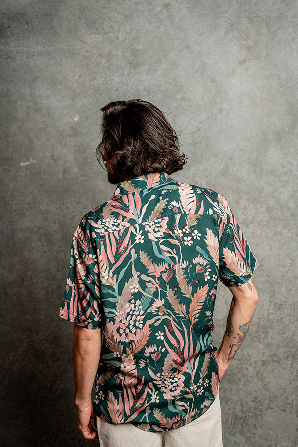Men's Teal Blooms Short Sleeve Shirt