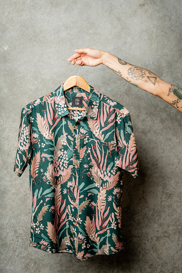 Men's Teal Blooms Short Sleeve Shirt