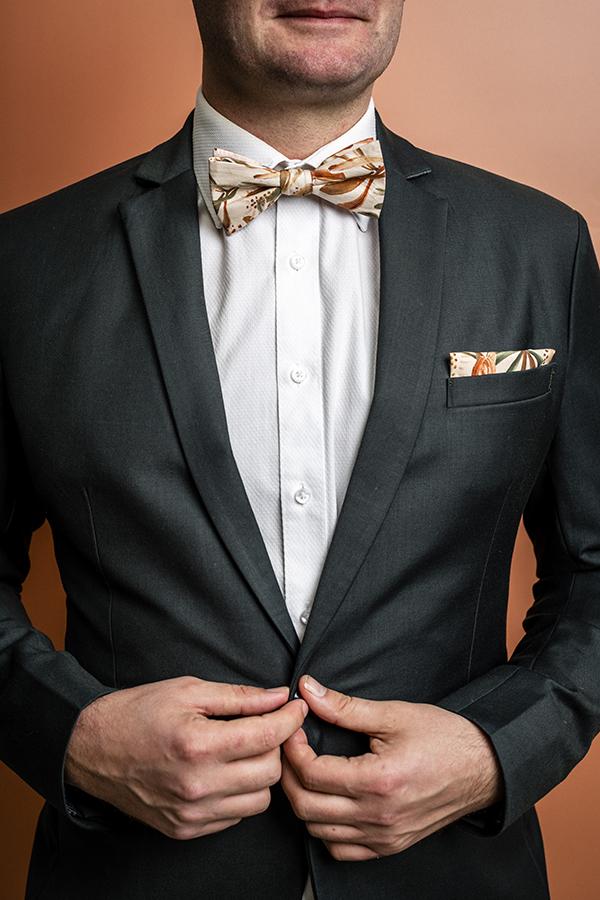 cotton bow tie grass tree nude groom