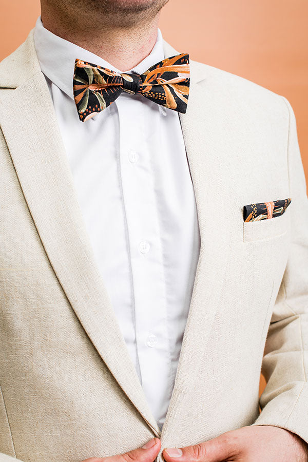 cotton bow tie grass tree black groom