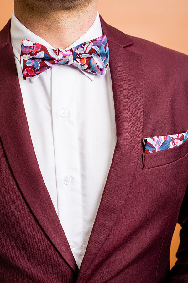 cotton bow tie protea burgundy groom