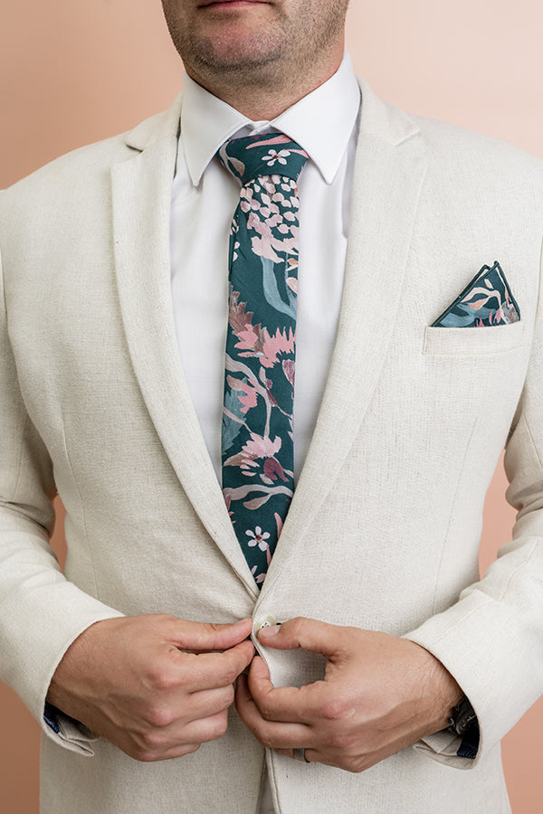 Wedding Tie - Teal Blooms