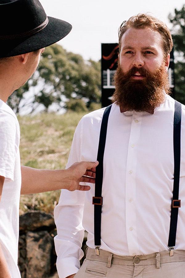 Wooden Suspenders Navy groom